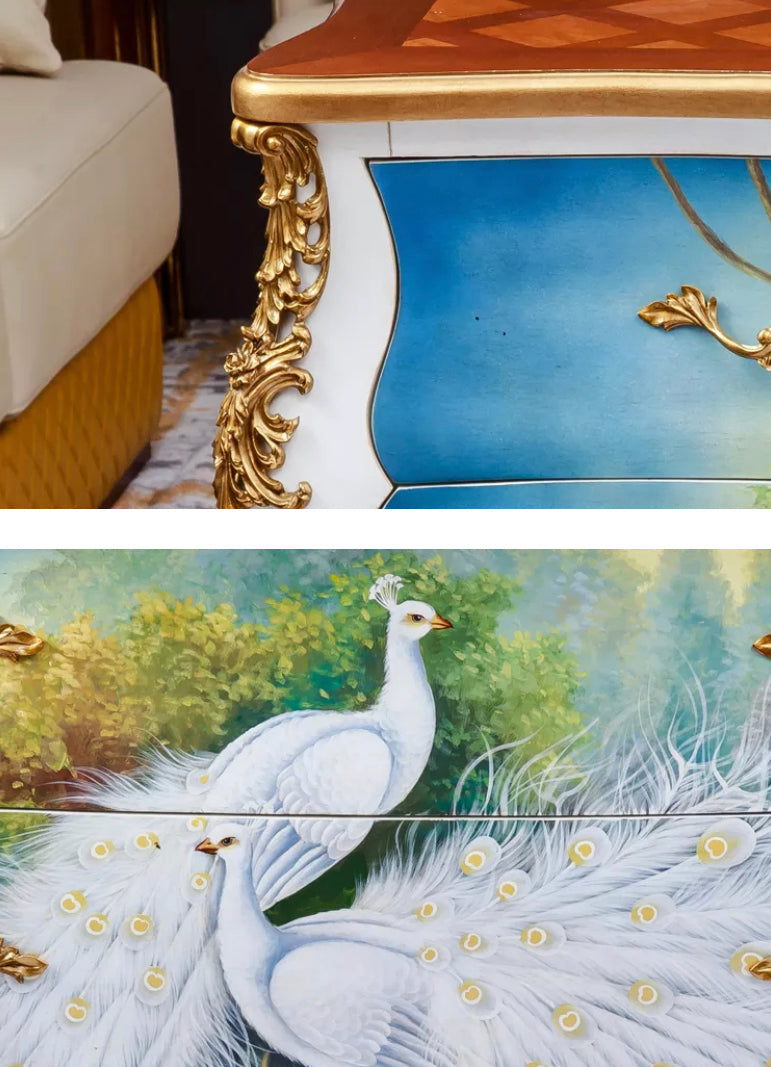 Cabinet Hand Painting French Countryside Style Peacock Pattern Furniture Cabinet