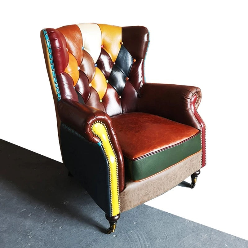 Chaise cigare 1 place rétro vintage patchwork américain en cuir multicolore 