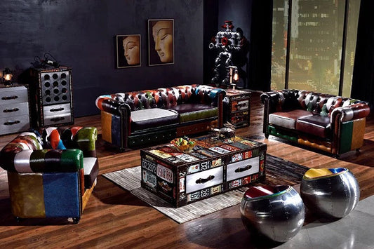 Conjunto de sofás Retro Vintage Patchwork americano sofás de cuero multicolor 