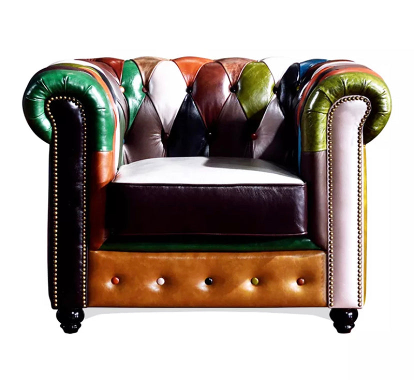 2 Seater Sofa Set Retro Vintage Patchwork American Multicolor Leather Sofas