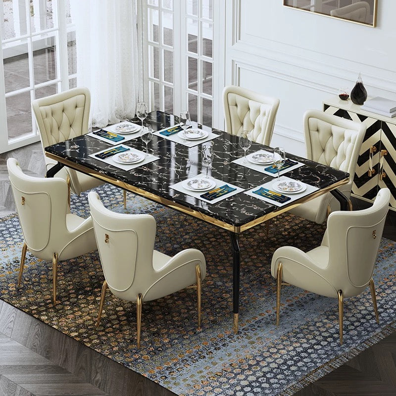 Chaise de salle à manger Design de luxe en cuir véritable, chaise à dossier à oreilles 