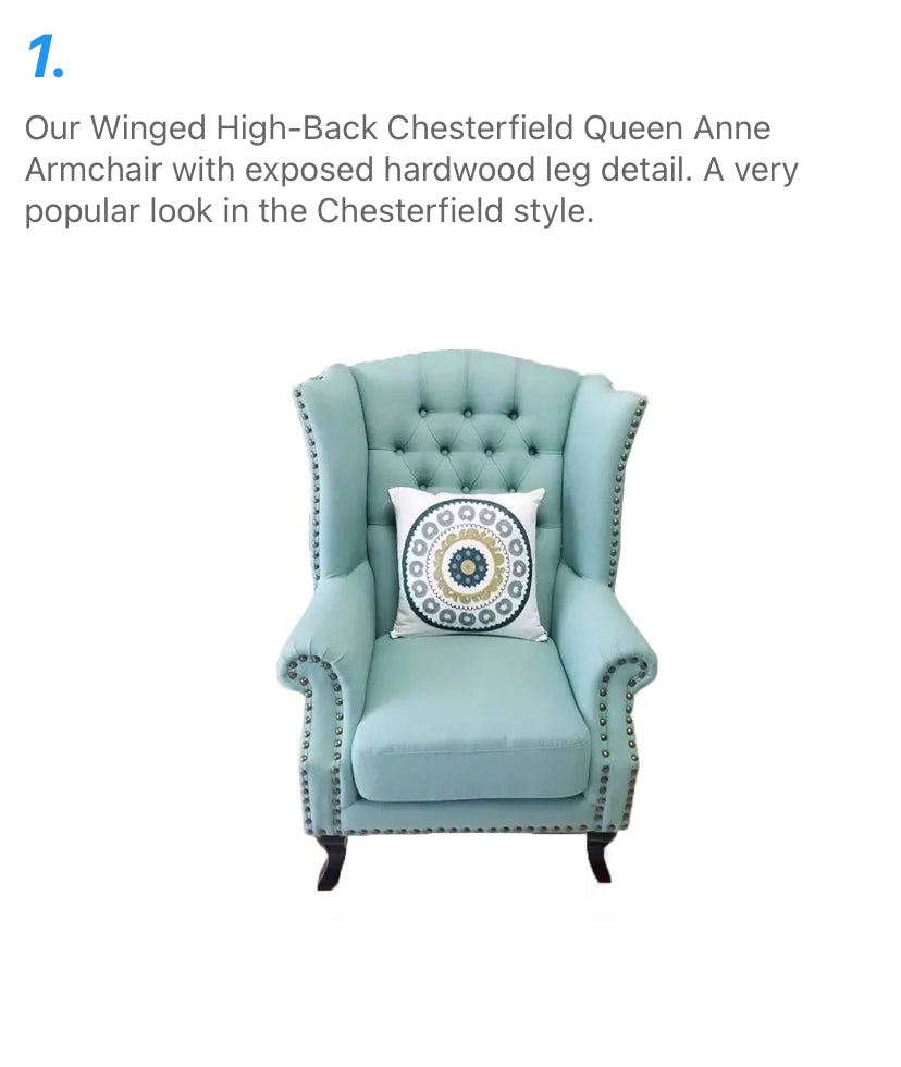 Fauteuil de salon Chesterfield à dossier haut en cuir et tissu Winter's Chair