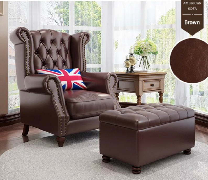 Winter's Chair Leather Fabric High Back Chesterfield Lounge Armchair