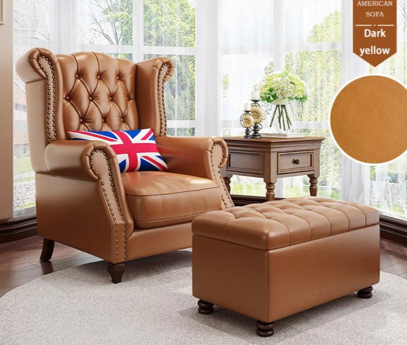 Winter's Chair Leather Fabric High Back Chesterfield Lounge Armchair