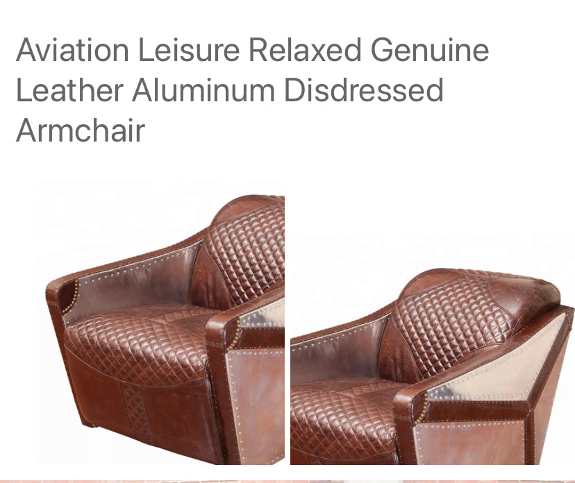 Armchair Aviation Leisure Genuine Leather Aluminum Disdressed Armchair