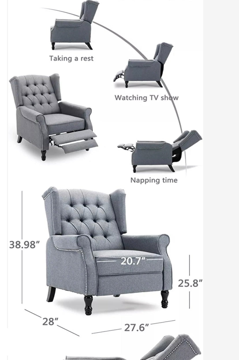 Sofá reclinable con sillón vintage de tela capitoné Elizabeth 