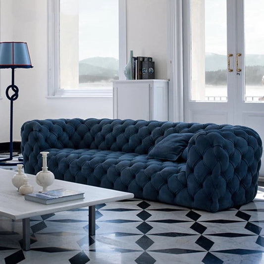 Sofá cama Chesterfield con botones, sofá tapizado de terciopelo con forma de I, sofá cama 