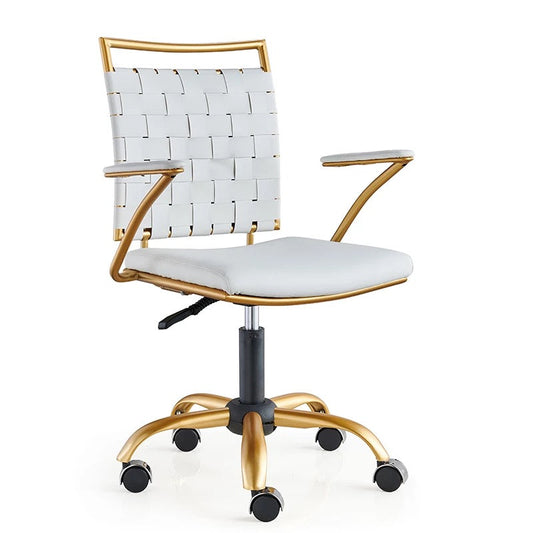 Office Chair Luxury Adjustable Modern White Gold Swivel Leather Chair