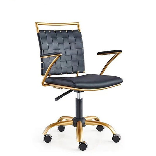 Chaise de bureau de luxe réglable, moderne, pivotante en cuir noir et or 