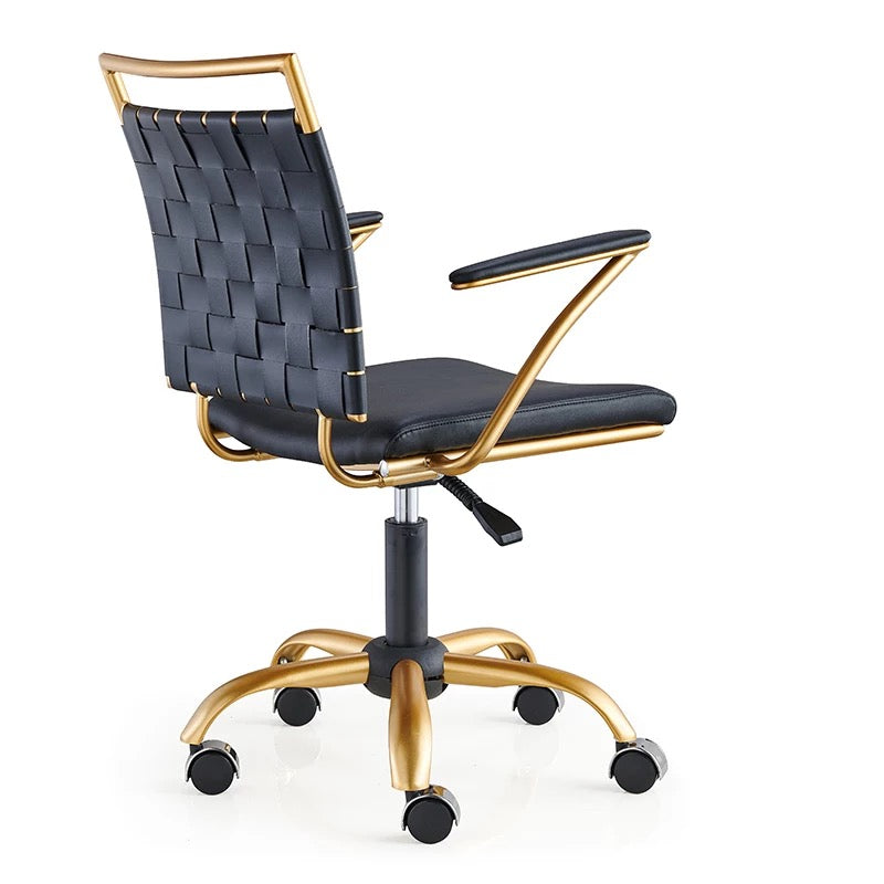 Office Chair Luxury Adjustable Modern Black Gold Swivel Leather Chair
