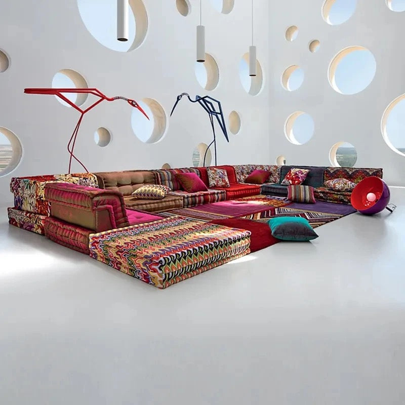 Ensemble de meubles d'extérieur, canapé de sol sectionnel en tissu multicolore, mobilier d'intérieur d'extérieur design 