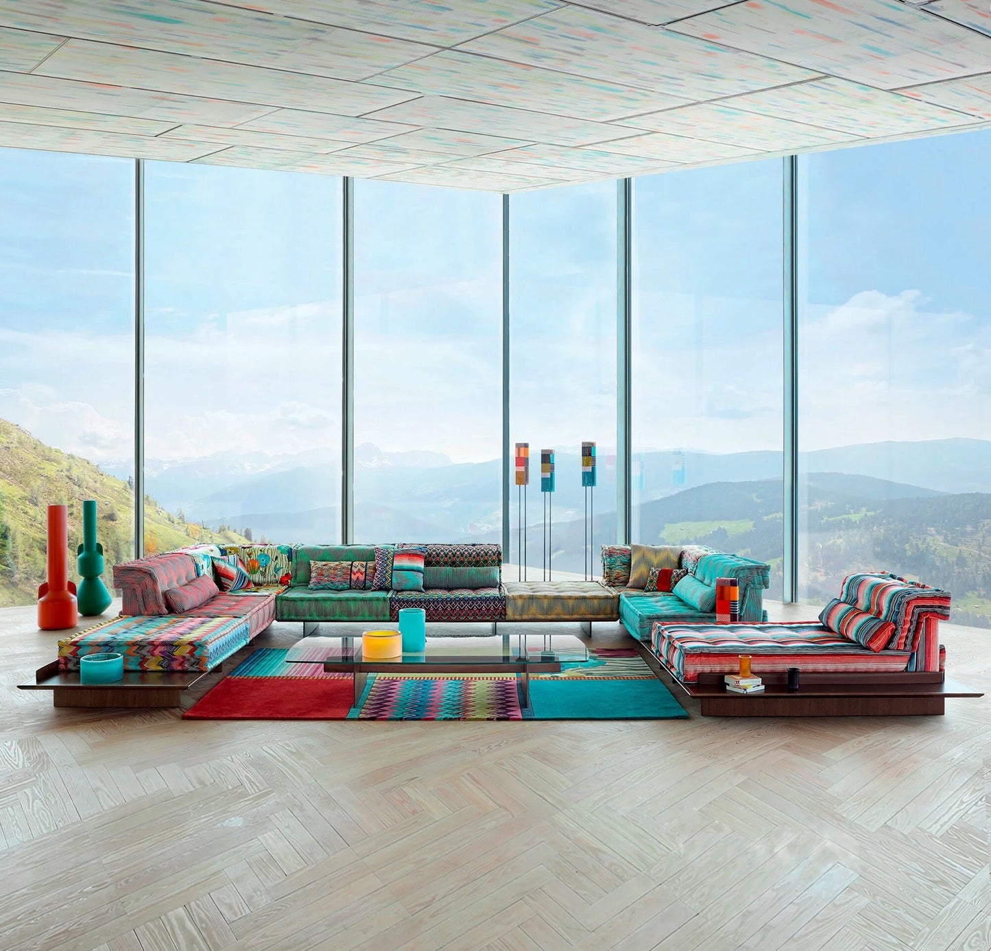 Ensemble de meubles d'extérieur, canapé de sol sectionnel en tissu multicolore, mobilier d'intérieur d'extérieur design 