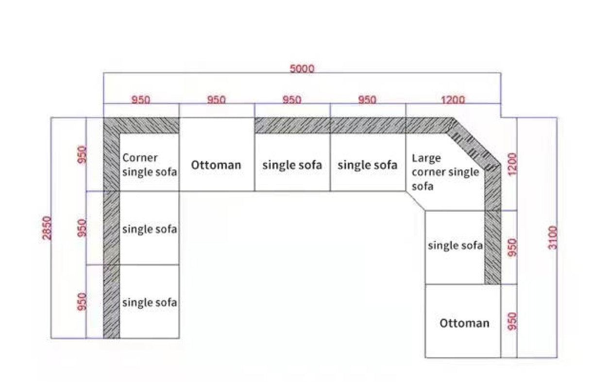 Ensemble de mobilier d'extérieur, canapé de sol sectionnel, mobilier d'intérieur d'extérieur design