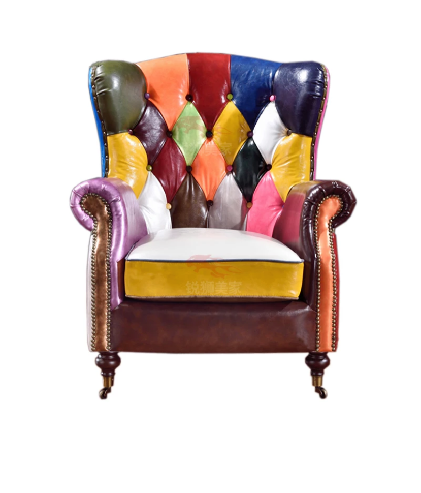 Wing Chair Tufted Leather Upholstered Luxury Sessel Modern American Colorful Wing Chair