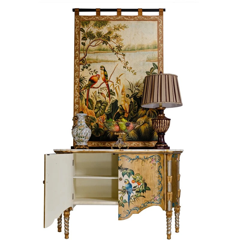 Aparador de estilo francés y arte de pared, muebles de diseño barroco oriental pintados a mano