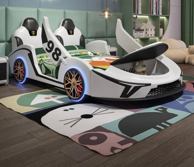 Kids Beds Auto Scissors Door Super Race Car Children's Beds Led Light Wirl Kinder Bett