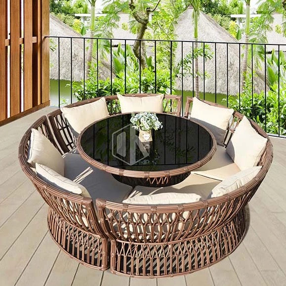 Outdoor Furniture Set Backyard Balcony Rattan Cane Wicker Round Shape Couch Set