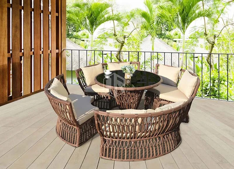 Outdoor Furniture Set Backyard Balcony Rattan Cane Wicker Round Shape Couch Set