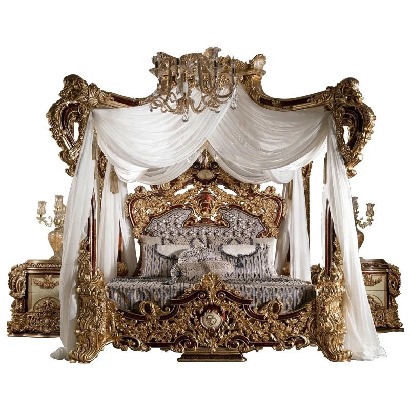 Meubles de chambre à coucher, ensemble de lit à baldaquin King, classique et Antique, fait à la main, Design de luxe, meubles en bois 