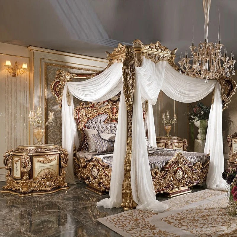 Meubles de chambre à coucher, ensemble de lit à baldaquin King, classique et Antique, fait à la main, Design de luxe, meubles en bois 