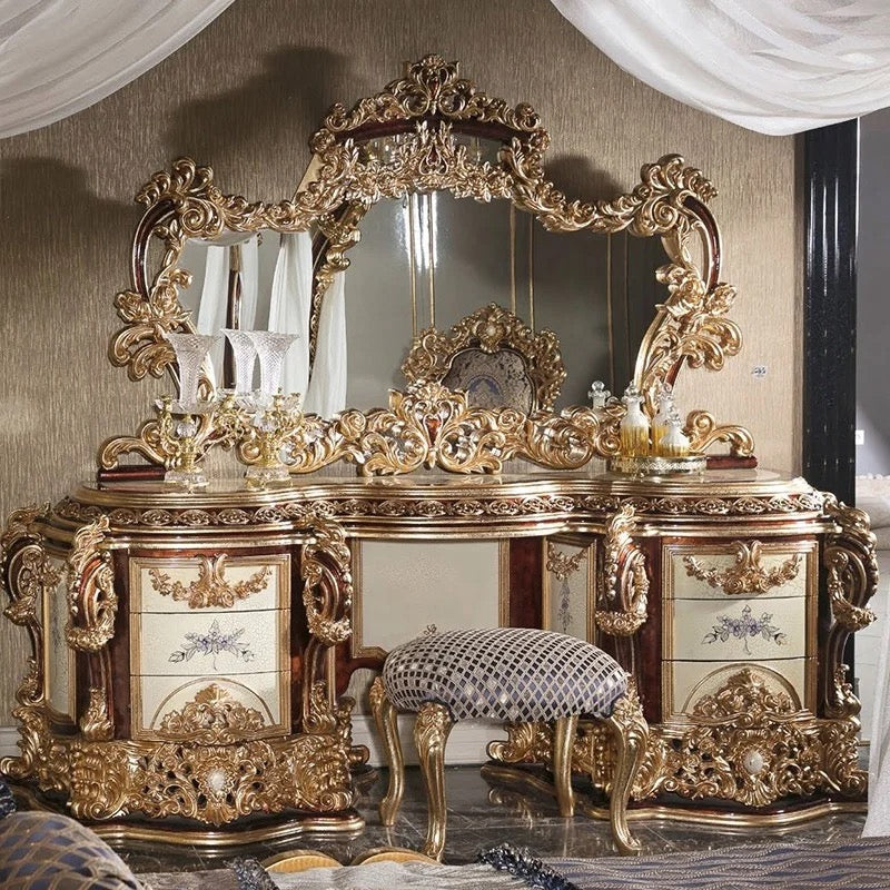 Muebles de dormitorio, juego de cama con dosel tamaño king, antiguo, clásico, hecho a mano, muebles de madera de diseño de lujo 
