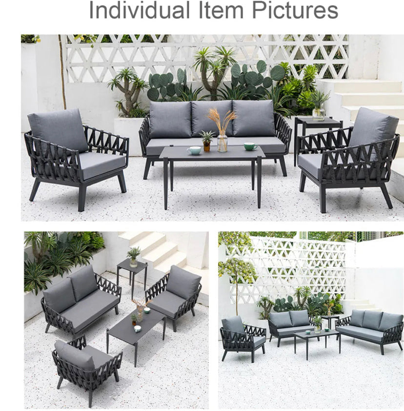 Outdoor Furniture Metal Weaving Rope Aluminum Garden Sofa Sets