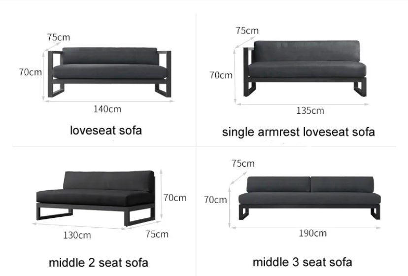 Outdoor Furniture L Shape Full Aluminum Garden Balcony Water Proof Lazy Sofa Set