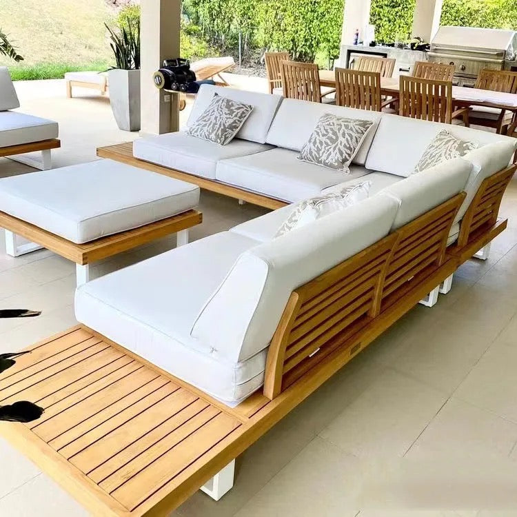Outdoor Furniture Sets Modern Solid Wood Cushions Sofa Garden Patio Outdoor Sectional Sofas