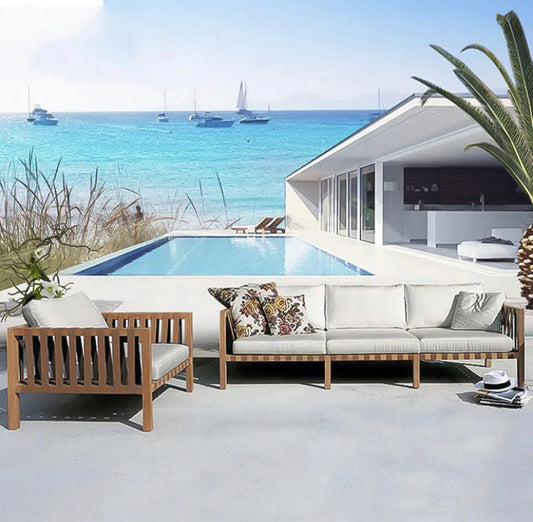 Outdoor Furniture Sets New Burma Teak Wood Balcony Garden Furniture Deep Seating Low Back Luxury Design Sofa