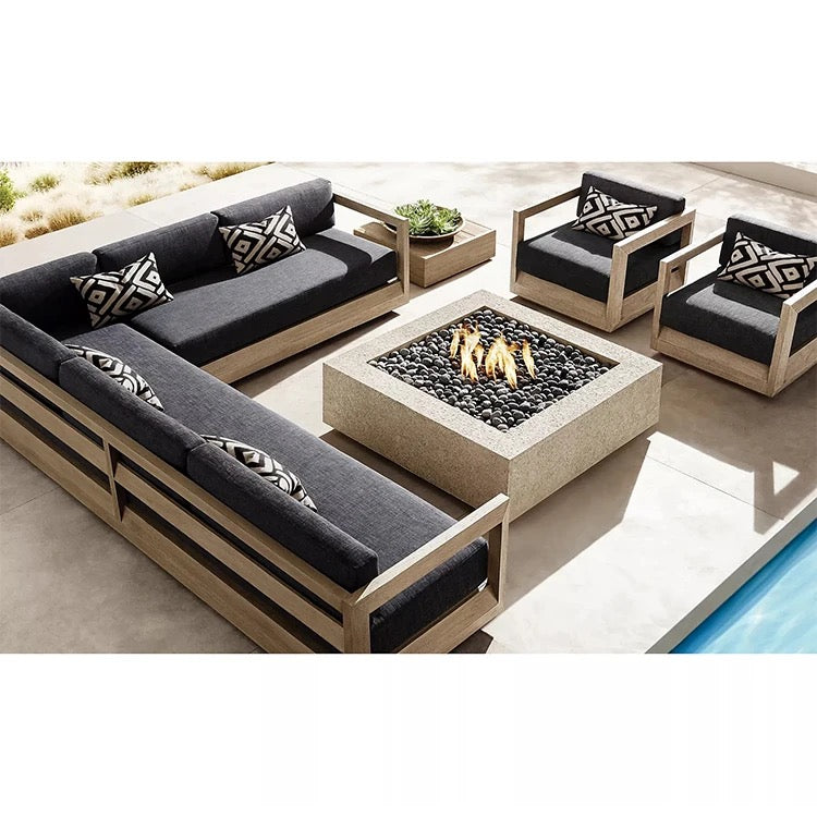 Outdoor Furniture Set Garden High End All Weather Patio Teak Wooden Sofa With Fire Pit