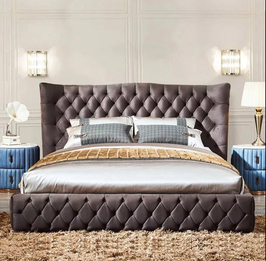 King Size Beds Modern Chesterfield Upholstery Leather Highhead Board Bed Soft Victorian Bedroom Furniture Betten 