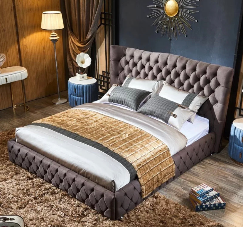 King Size Beds Modern Chesterfield Upholstery Leather Highhead Board Bed Soft Victorian Bedroom Furniture Betten 