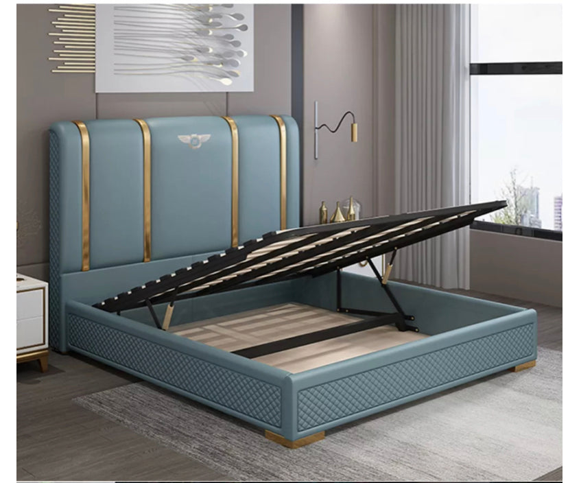 Camas king size Camas de metal de cuero modernas azules Muebles de dormitorio Diseño Betten 
