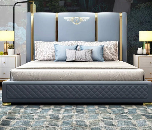 Camas king size Camas de metal de cuero modernas azules Muebles de dormitorio Diseño Betten 