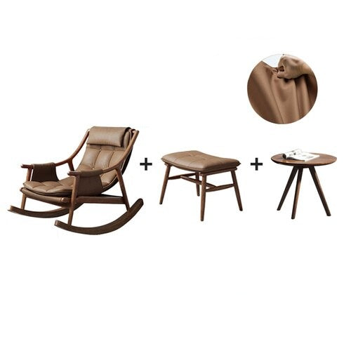 Rocking Chair Nordic Solid Wood Leather Schaukelstühle Single Designer Lounge Chair 