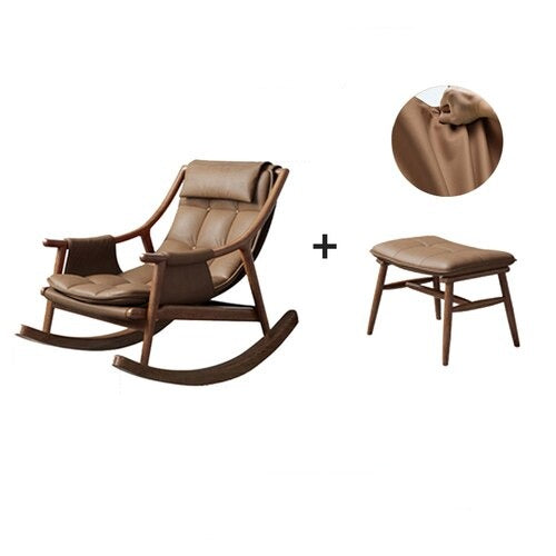 Rocking Chair Nordic Solid Wood Leather Schaukelstühle Single Designer Lounge Chair 