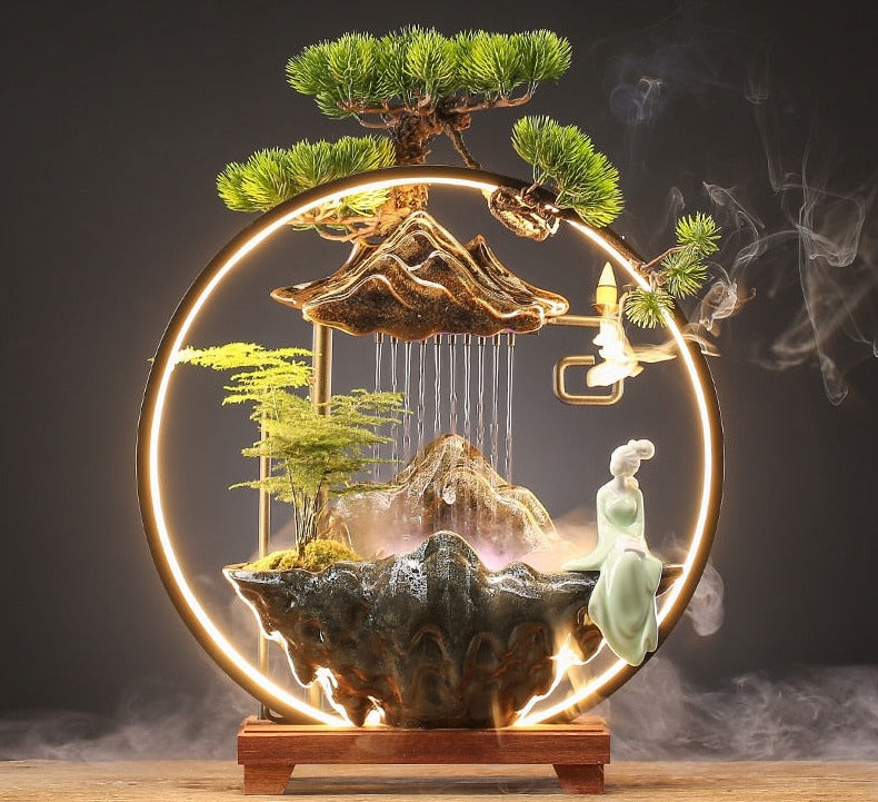 Flow Incense Burner Holder Waterfall Fountain Porcelain Ceramic Retro Oriental Zen Garden