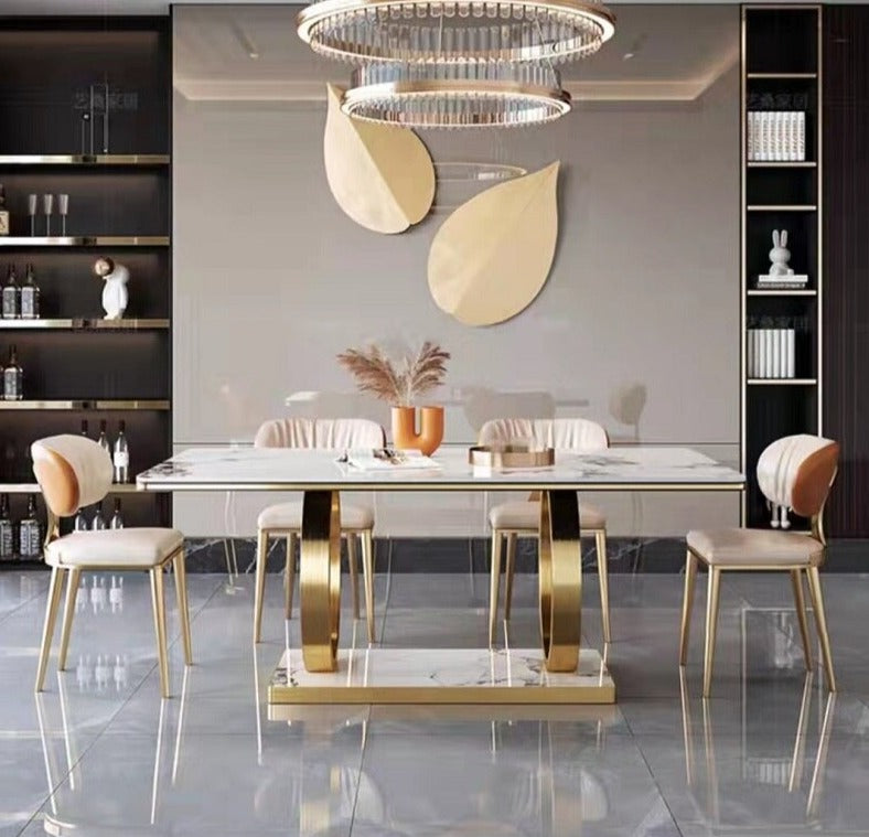 Dining Table Set Luxury Gold Table Sets Modern Rectangle Stone Esstisch-Set 