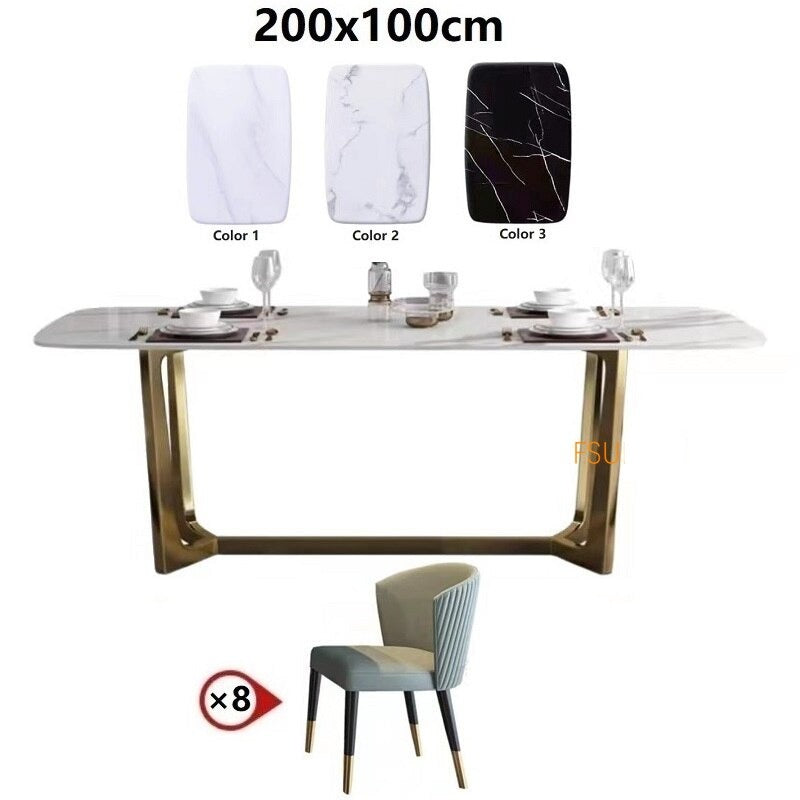 Dining Tables Set Stainless Steel Gold Plating Base Marble Luxury Esstisch Set
