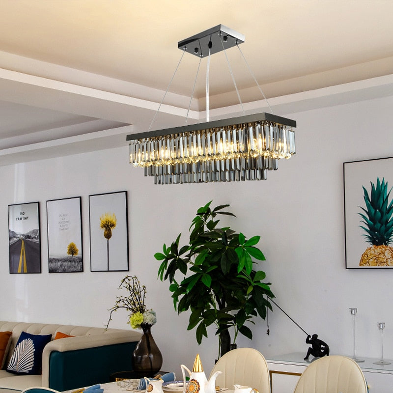 Chandelier Black Crystal Lamp for Dining Room Island Smoky Gary Cristal Hanging Light
