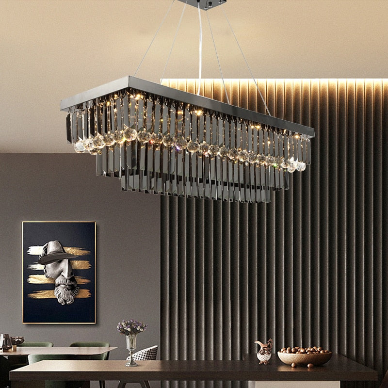 Chandelier Black Crystal Lamp for Dining Room Island Smoky Gary Cristal Hanging Light