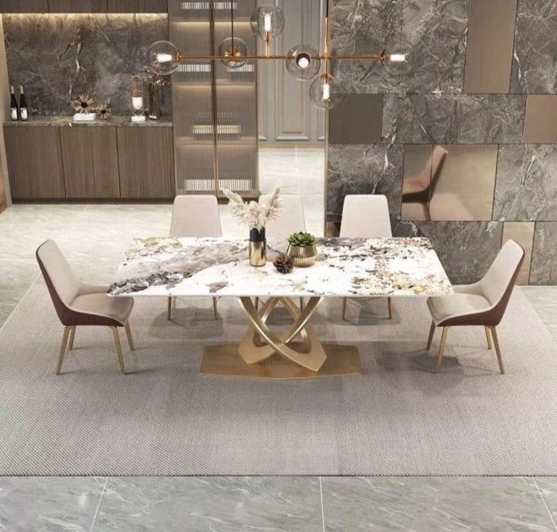 Dining Tables Sets New Rock Plate Slate Contemporary Gold  Luxury Esstisch Set
