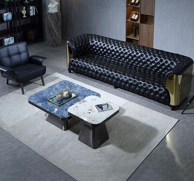 Chesterfield Sofa Set Genuine Buff Leather Living Room Aluminum Aviator Luxury Sofagarnituren 