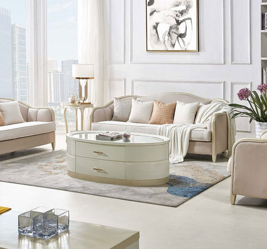 Conjunto de sofás de lujo, muebles de sala de estar, sofás de cuero de madera maciza provinciales franceses
