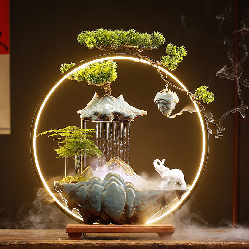 Incense Burner Ceramic Rockery Backflow Lamp Circle Circulating Water Creative Decoration