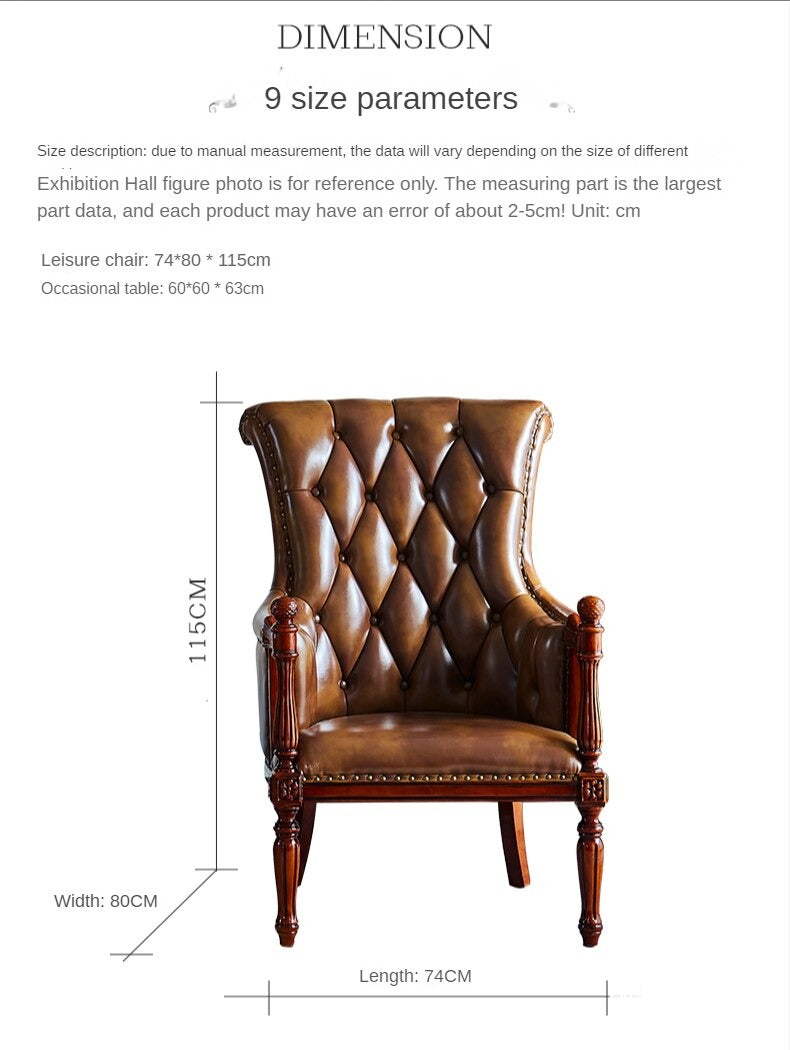 Chesterfield Chair Leather Single Luxury Solid Wood Tiger Sessel European Leisure Set