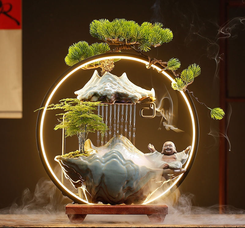 Incense Burner Ceramic Rockery Backflow Lamp Circle Circulating Water Creative Decoration