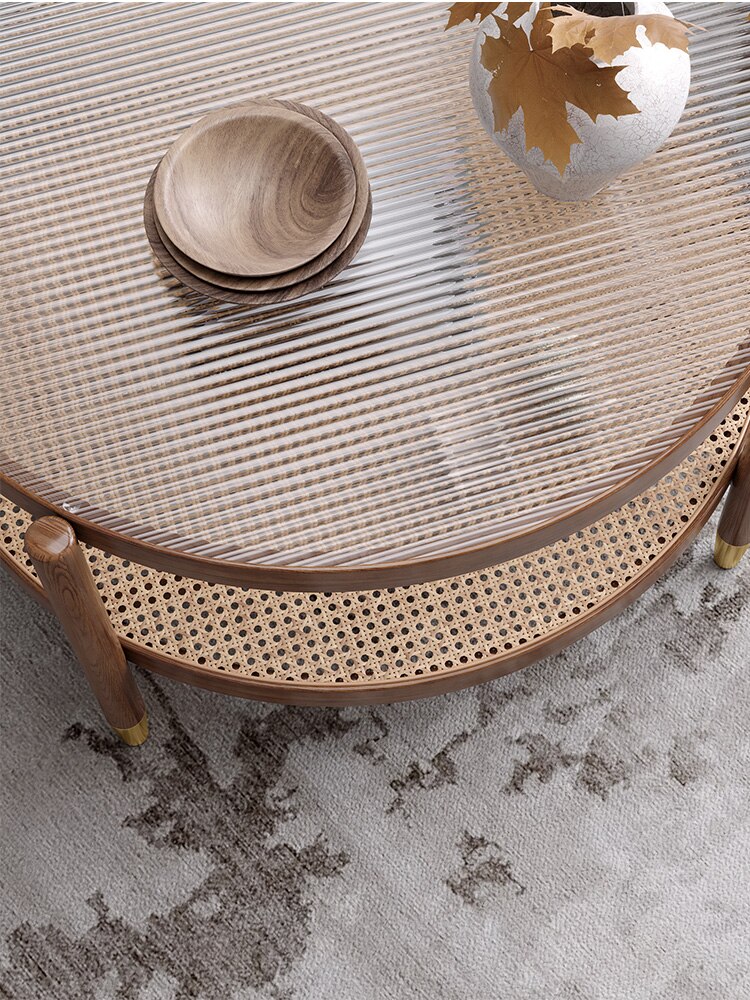 Table Solid Wood Round Household Furniture Japanese Rattan Glass Round Tables