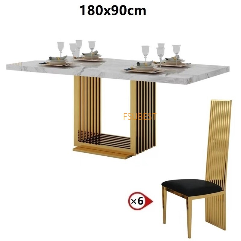 Ensembles de tables à manger Tables nordiques en marbre blanc Tables à base dorée en acier inoxydable Accueil Esstisch-Sets