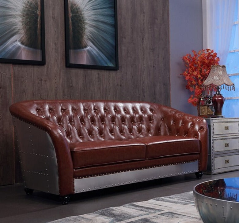 Sofa Vintage Luxury Living Room Industrial Leather 3-Sitzer Sofas Metal Aircraft Aluminium Aviator Sofa